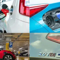 Tankowanie auta, ładowanie elektryka, stacja ładowania i znaczek 2.0 TDI.