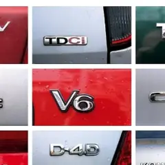 Oznaczenia silników samochodowych: 1.6 16V, TDCi, TDI, VTEC, V6, CTDi, D-4D. Niektóre z nich to oznaczenia silników diesel.