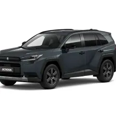Ciemnoszary Suzuki Across, SUV z czarnymi dodatkami i felgami, gotowy na każdą podróż.