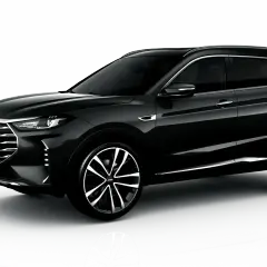 Elegancki czarny Jetour X70 Plus z chromowanymi detalami i dwukolorowymi felgami. Sprawdź jego atrakcyjną jetour x70 cena.