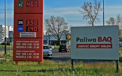 Cena gazu LPG na stacji BAQ to 1.40. Obok widnieje cena ON 3.50.