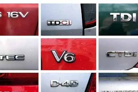 Oznaczenia silników samochodowych: 1.6 16V, TDCi, TDI, VTEC, V6, CTDi, D-4D. Niektóre z nich to oznaczenia silników diesel.