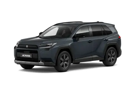 Ciemnoszary Suzuki Across, SUV z czarnymi dodatkami i felgami, gotowy na każdą podróż.