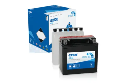Akumulator samochodowy jaki? Zestaw Exide AGM ETX14-BS 12V 12Ah z elektrolitem. Idealny do motocykli i pojazdów sportowych.