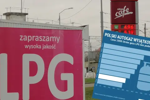 Na plakacie informacja o cenie LPG. Wykres pokazuje, ile waży lpg w porównaniu do innych krajów.