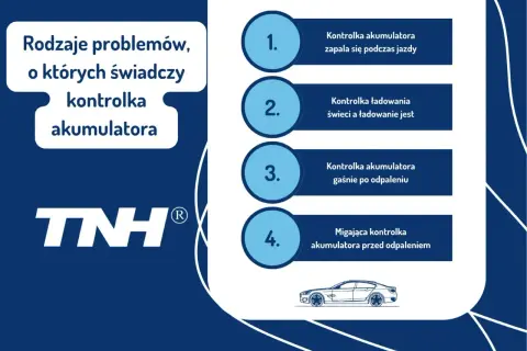 Rodzaje problemów, o których świadczy kontrolka akumulatora: zapala się podczas jazdy, świeci, gaśnie po odpaleniu, miga przed odpaleniem.