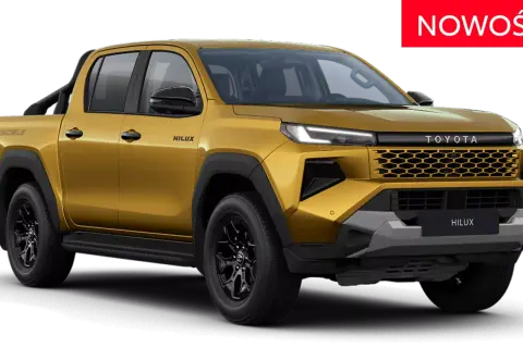 Złoty Toyota Hilux 2025 Invincible, nowy model z nowoczesnym grillem i światłami LED. Gotowy na każdą przygodę.