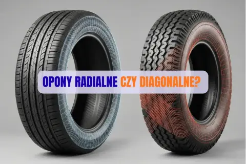 Dwie opony: jedna radialna z niebieską siatką, druga opona diagonalna z czerwoną siatką.