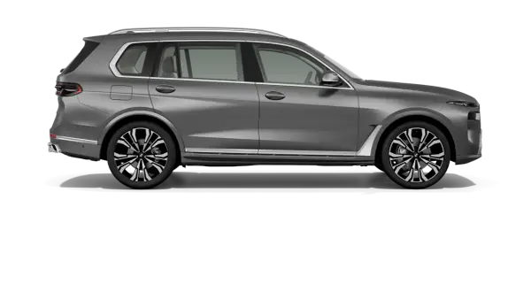 Szary BMW X7 2025 z eleganckimi felgami i chromowanymi detalami, gotowy na każdą podróż.