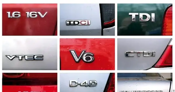 Oznaczenia silników samochodowych: 1.6 16V, TDCi, TDI, VTEC, V6, CTDi, D-4D. Niektóre z nich to oznaczenia silników diesel.